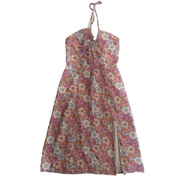 Aritzia Sunday Best Pastel Floral Dress Midi Thigh Slit Pink Orange Size Small - Picture 1 of 10